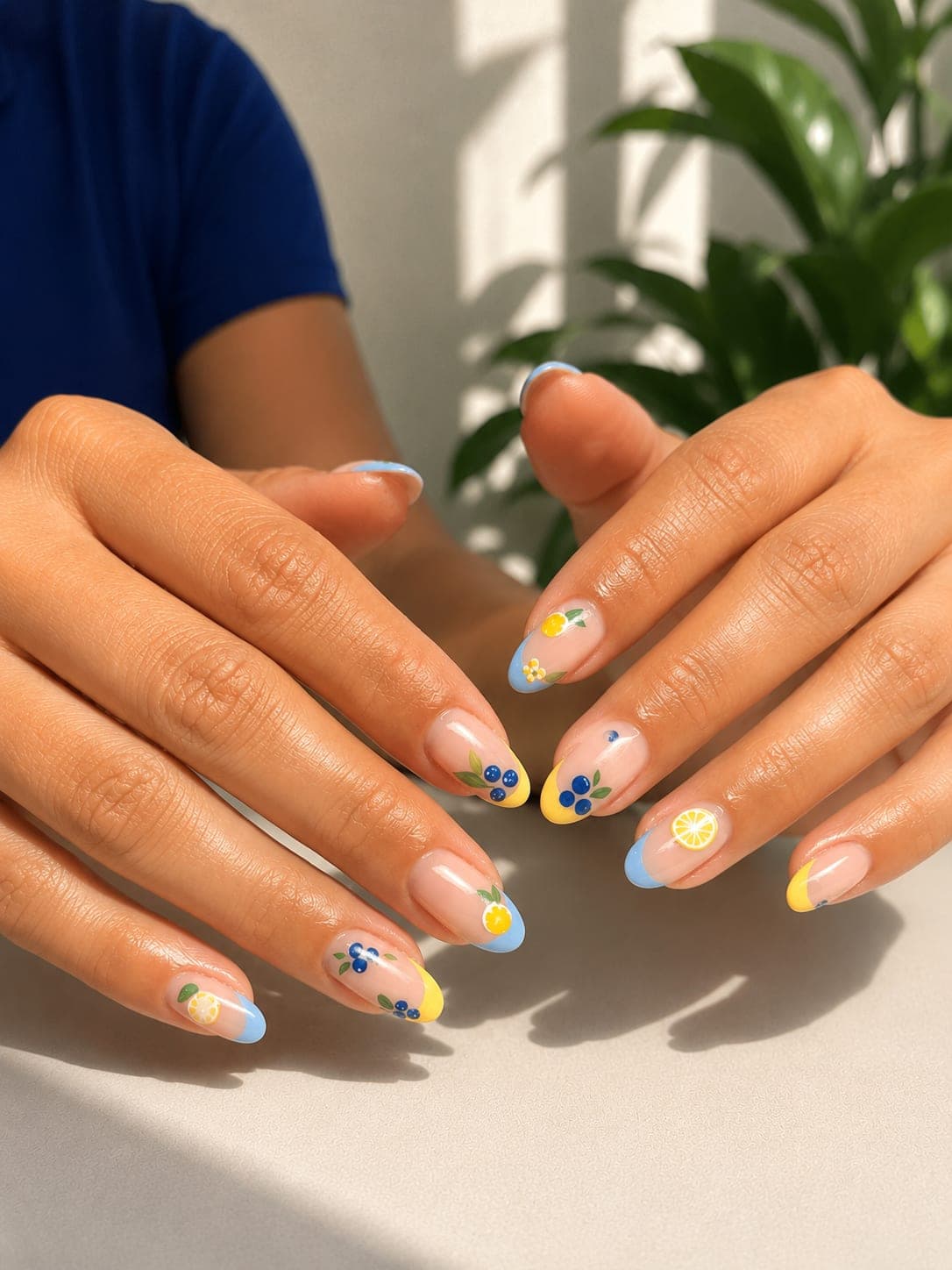 Leopard-print French tips on almond nails